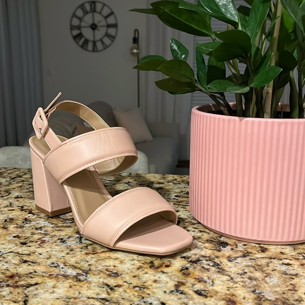 Qupid - Double Strap Blocked Heels - Nude
